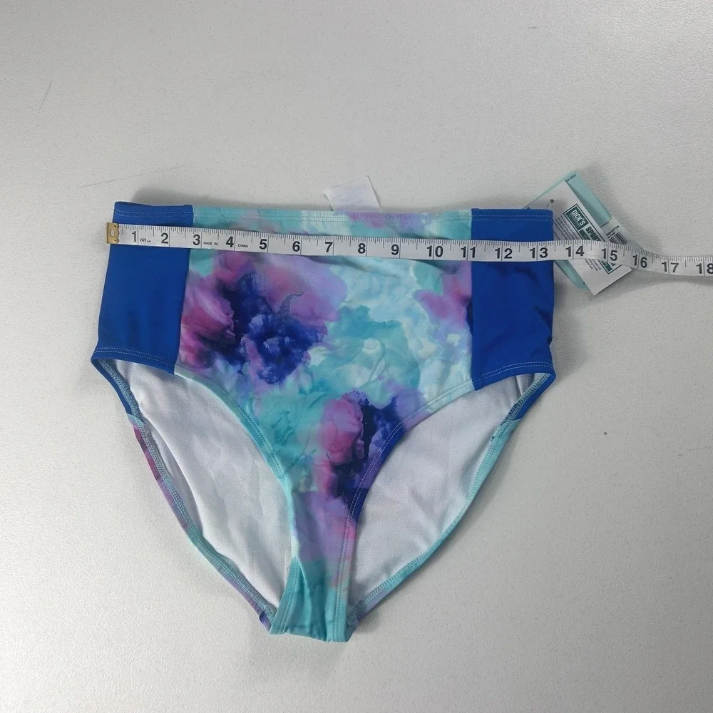 DSG Girls XL 16 High Waist Swim Bottom Inky Overdye Cool Blue Floral DSG8127 NWT